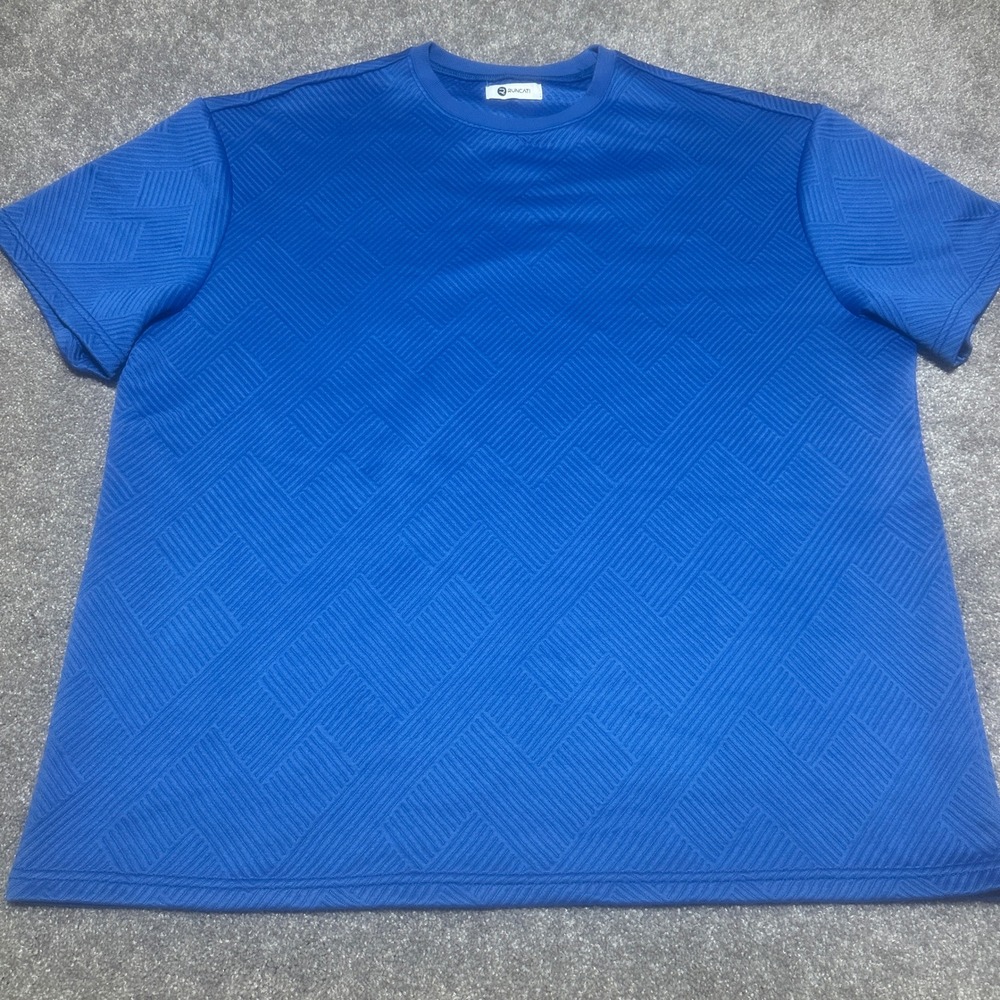 Runcati Mens 2XL Textured Geometric Waffle Knit T-Shirt Blue Casual Tee